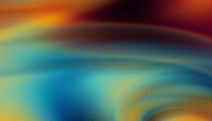 Vibrant orange teal black psychedelic grainy gradient color flow wave on black background, music...