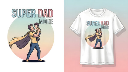 Super dad holding his child in a heroic pose
