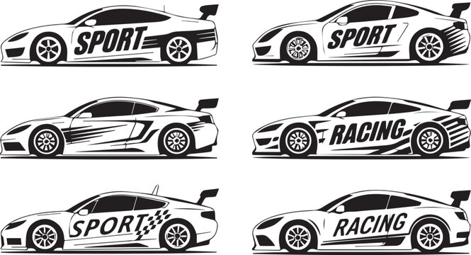 race car vector, checkered flag designs, racing stripe speed, decal patterns, dynamic lines, competition, automotive graphics, black and white finish line motorsport. V3 