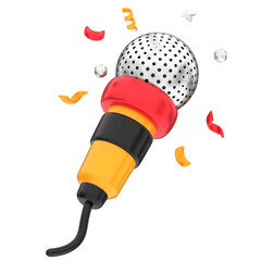 Cartoon Style Detailed Microphone with Confetti and Sparkles Celebration Element