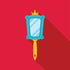 Fototapeta premium Hand mirror with a golden crown on top on a red background with long shadow