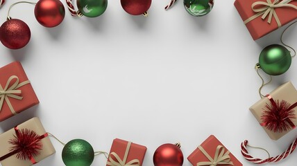 christmas frame with balls and ribbon