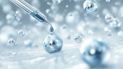 pipette blue molecules on a light background