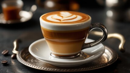 Layered Latte Art: Exquisite Coffee in Elegant Setting