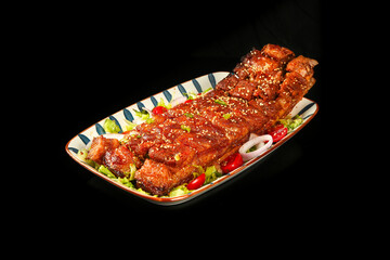 Crispy Roasted Pork Ribs with Traditional Chinese Presentation