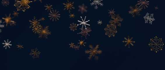 Abstract artwork of falling snowflakes. Ideal for winter holidays, Christmas, and festive backgrounds. Dark blue backgro
