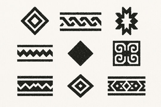 Andean textile pattern icon set flat vector illustration with traditional woven motifs in clean grid layout