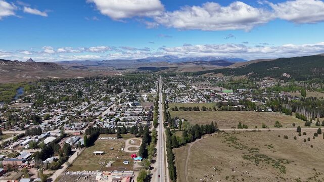 Aerial view of the City of "Junin de los Andes", Neuquen, Argentina.