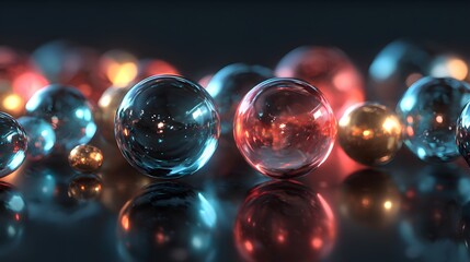 Modern cyber Christmas ornament group with luminous digital spheres and sleek reflective neon lighting