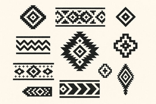 Andean textile pattern icon set flat vector illustration with traditional woven motifs in clean grid layout