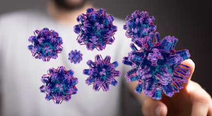 3D render of virus particles, representing disease concept, science and medical background. Ideal...