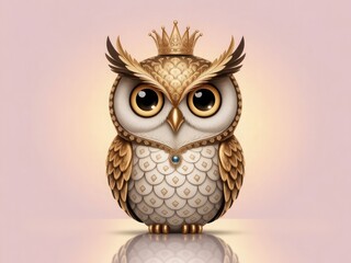 Naklejka premium Gold and white owl with a crown on its head