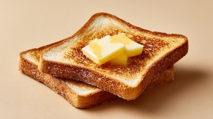 Crisp toast with butter on warm beige background, airy spacing