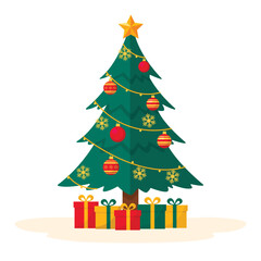 Christmas Tree Vector Illustration with Gifts and Ornaments