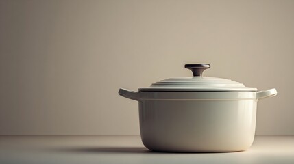 Minimalist casserole serving on warm neutral backdrop, isolated and modern