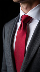 Elegant suit, red tie, formal attire, close up, business fashion, professional look