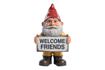 Garden Gnome Holding Welcome Sign