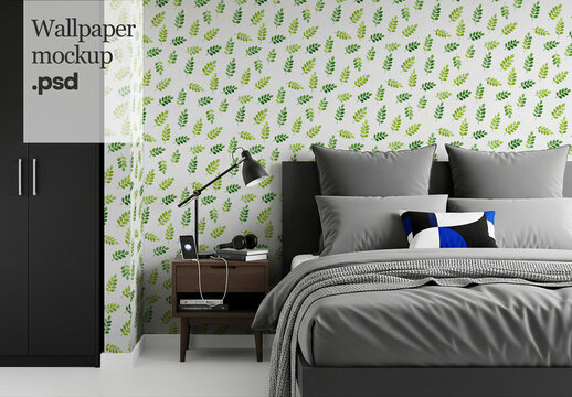 Bedroom wallpaper design mockup