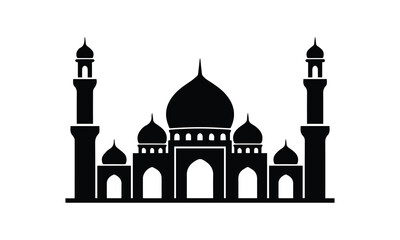 Silhouette of a grand mosque with tall minarets