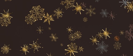 Elegant abstract golden snowflakes on a dark brown background, perfect for winter designs, holiday greetings a © vegefox.com