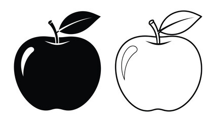A contrast of apple illustrations one solid black and one white outline