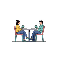 Fototapeta premium Intimate cafe reading session: A couple enjoys their books at a small table setting in