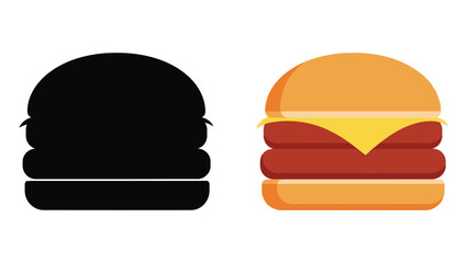 Side by side comparison of a black silhouette and a colorful hamburger