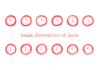 水彩風の手描きで描いた時計のイラスト素材