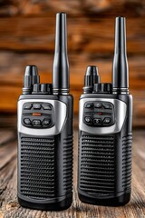 Pairing portable two way radios on wooden table