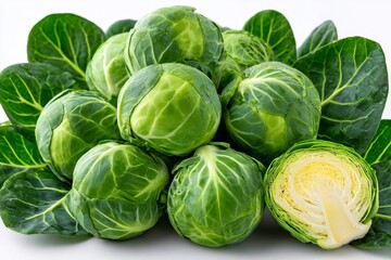Fototapeta premium Fresh green brussels sprouts on white background