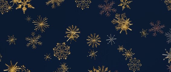 Elegant gold snowflakes on a deep blue background, perfect for winter designs, Christmas, New Year, festive ce