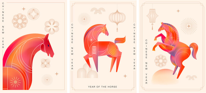 Fototapeta Modern geometric vertical banners for Chinese New Year 2026 - Year of the Horse