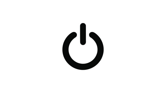 Simple black power button icon on a white background representing start stop or on off functions