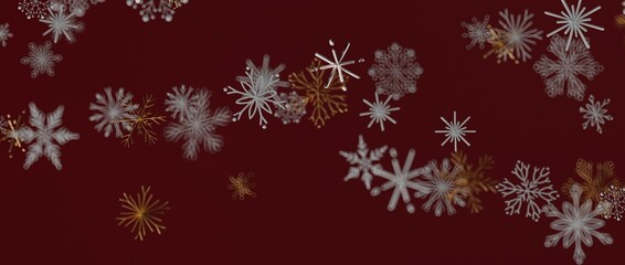 Abstract winter background of snowflakes in white and gold on red. Perfect for holiday greeting cards and fest