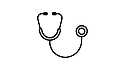 Simple black outline drawing of a medical stethoscope on a white background