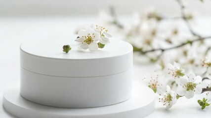 A simple and elegant dessert arrangement featuring a white cake sitting on top of a white plate
