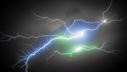 Blue and Green Lightning Strikes in a Dark Sky thunder storm