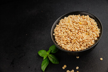 Orecchiette small pasta drum wheat pasta Italian food tasty snack fresh delicious gourmet food table setting rustic top view copy space