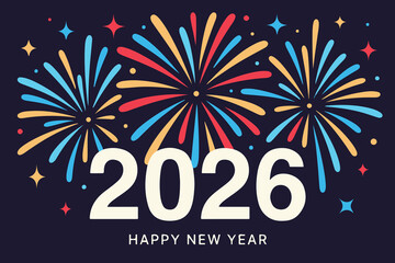 Happy new year 2026 festive celebration with colorful fireworks