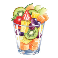 Watercolor Glass of fresh fruit salad isolated on a transparent background