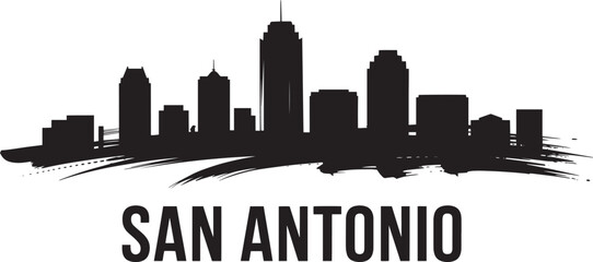 Fototapeta premium San antonio texas cityscape silhouette panorama famous landmarks travel vector brushstroke graphic