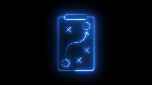 neon playbook icon with game strategy icon animation. Digital Strategy Playbook Icon animation. American football tactics and team planning. American football tactics. Planning team game.