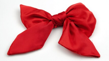 Close-up of a vibrant red satin bow against a plain white background