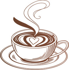 Two coffee cups, Colorful featuring latte art heart designs. 