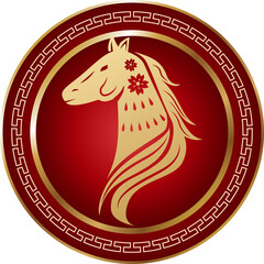 Golden Horse Zodiac Sign on Red Background