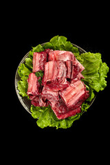 Obraz premium Fresh Raw Beef Inner Cut Steaks on Lettuce - Premium Quality Meat