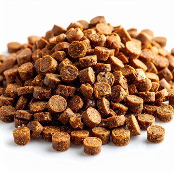 Floating Fish Feed Pellets Isolated on White