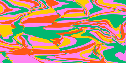 Retro set colorful psychedelic horizontal  backgrounds in style 60s, 70s. Trendy abstract hand drawn waves. Vector illustration
