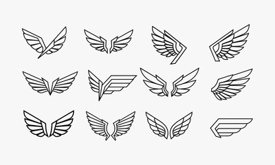 Minimalist line art wing icon collection