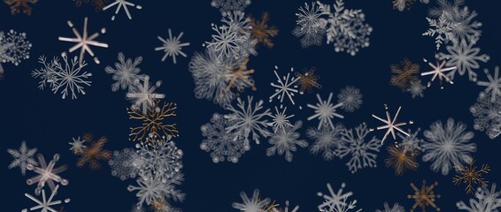 Abstract and elegant snowflake pattern on dark blue background. Perfect for Christmas, Winter, seasonal design